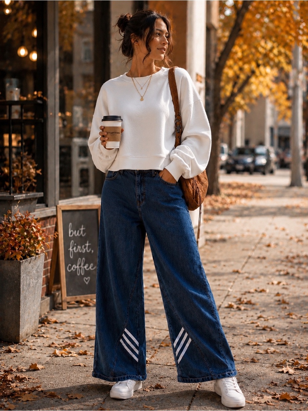 Very Jean Wide Leg Stripe Jeans Size L NWT Sporty Athleisure Denim